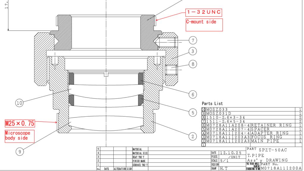 Aven Tools SPZT-50 C-Mount Unknown Lens Power. 