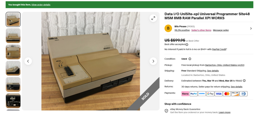 Data I/O Unisite Ebay Gamble Not XPI but 128KB Ram.